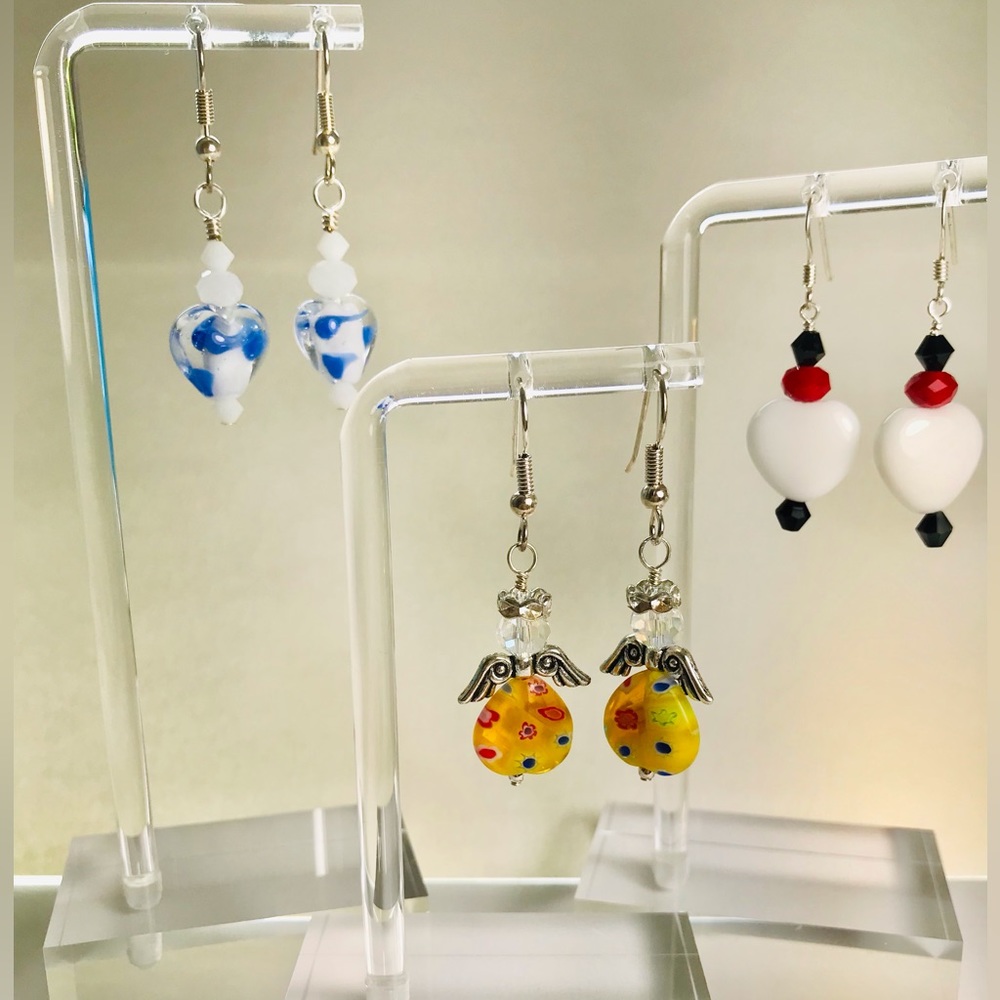 Set of three hand crafted heart earrings